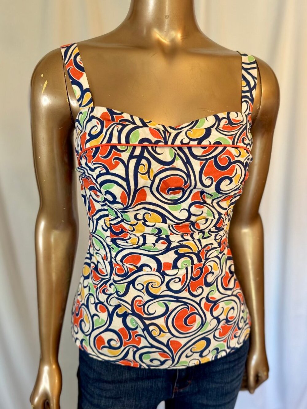 CAbi Sleeveless Blouse with Ruched Back - Multi-color Swirl